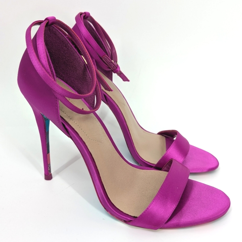 Aldo Magenta Fuschia Pink Satin Double Ankle Strap Stiletto High Heels 7 NWOT - Picture 2 of 10